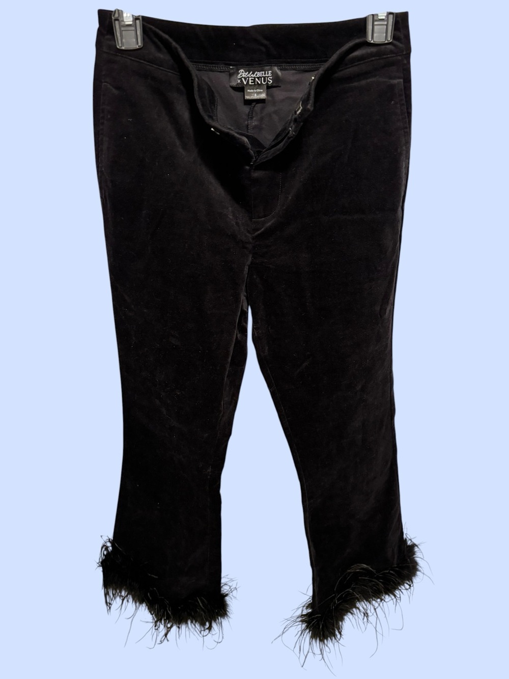 Delilah Belle x Venus Black Velvet Feather Trim Pants Size 4
